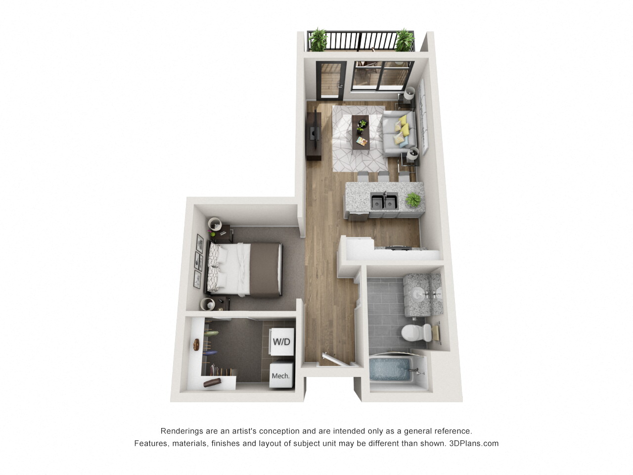 Floor plan for studio, 1 bath, 525 sqft